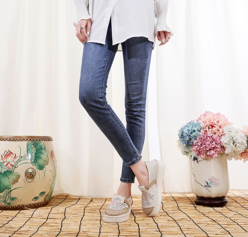 Platform Embroidered Panel Slip Ons