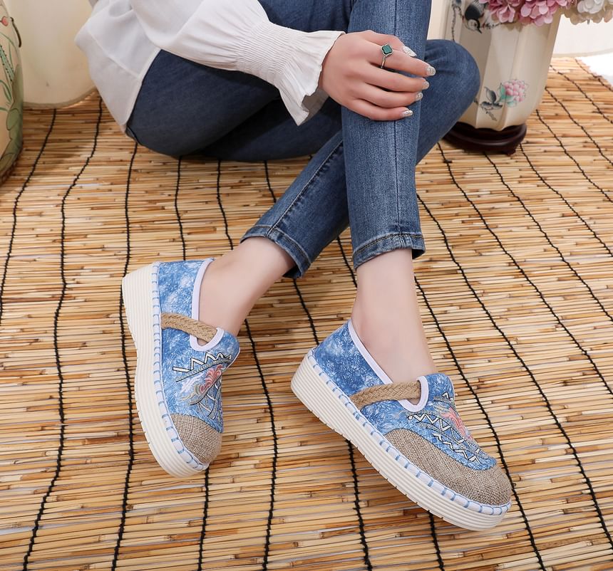 Platform Embroidered Panel Slip Ons