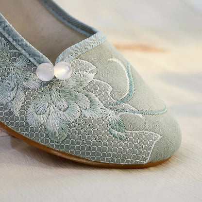 Block Heel Embroidered Shoes