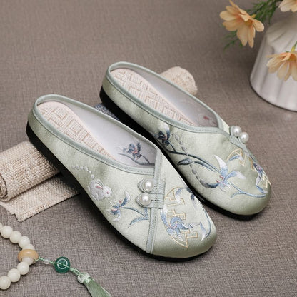 Embroidered Beaded Mules