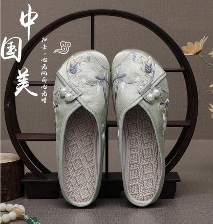 Embroidered Beaded Mules