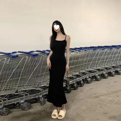 Plain Midi Mermaid Dress with Spaghetti Straps