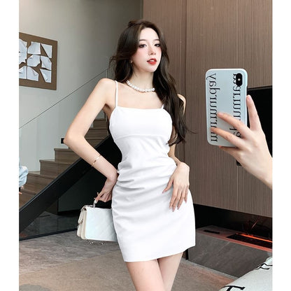 Plain Shirred Mini Bodycon Dress with Spaghetti Straps