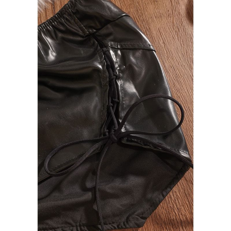 Faux Leather Lace-Up Tube Top - Plain Style