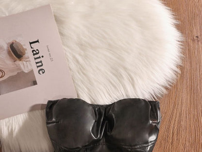 Faux Leather Lace-Up Tube Top - Plain Style