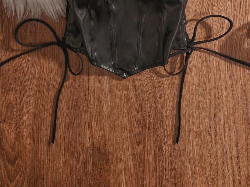 Faux Leather Lace-Up Tube Top - Plain Style