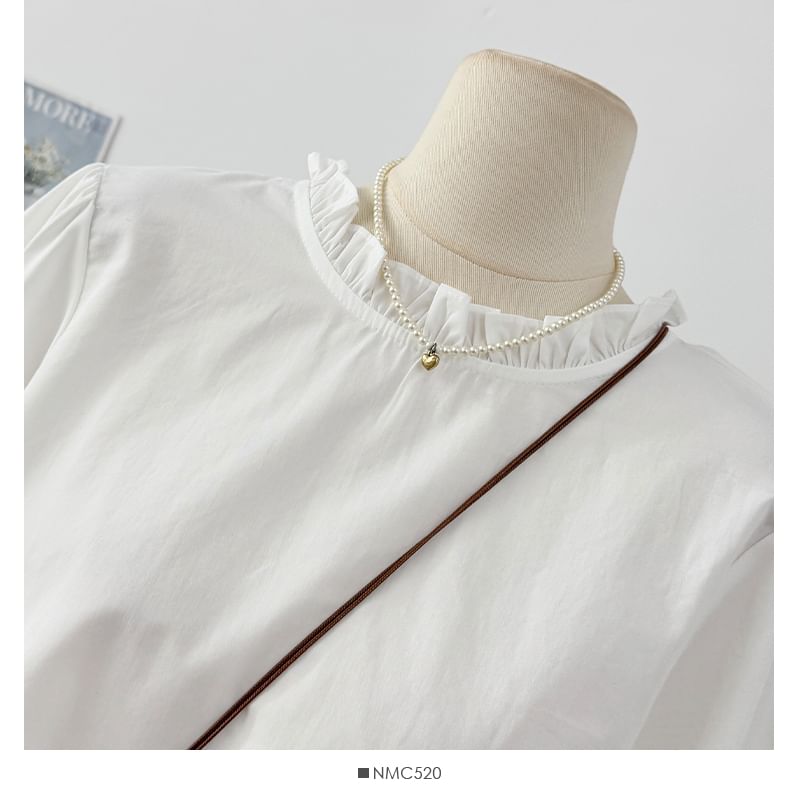 Overfit Blouse - Ruffle Neck Lace Hem