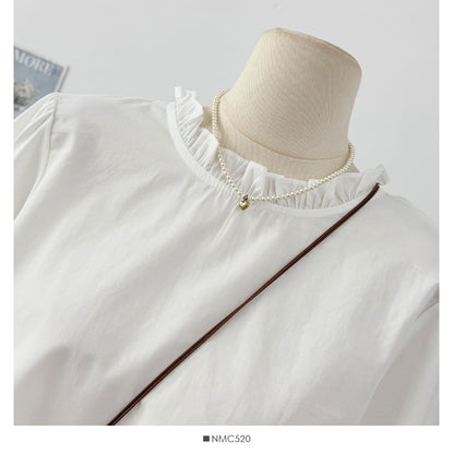 Overfit Blouse - Ruffle Neck Lace Hem