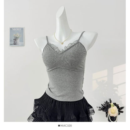 V-Neck Camisole - Lace Trim Padded 6 Colors