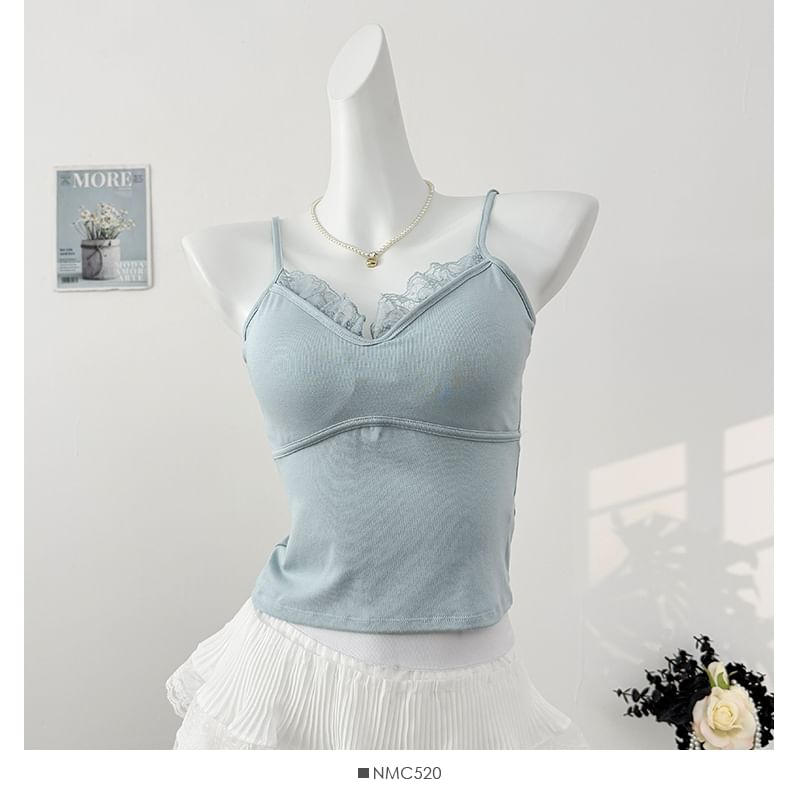 V-Neck Camisole - Lace Trim Padded 6 Colors