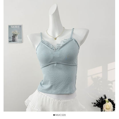 V-Neck Camisole - Lace Trim Padded 6 Colors