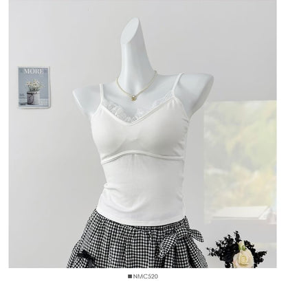V-Neck Camisole - Lace Trim Padded 6 Colors