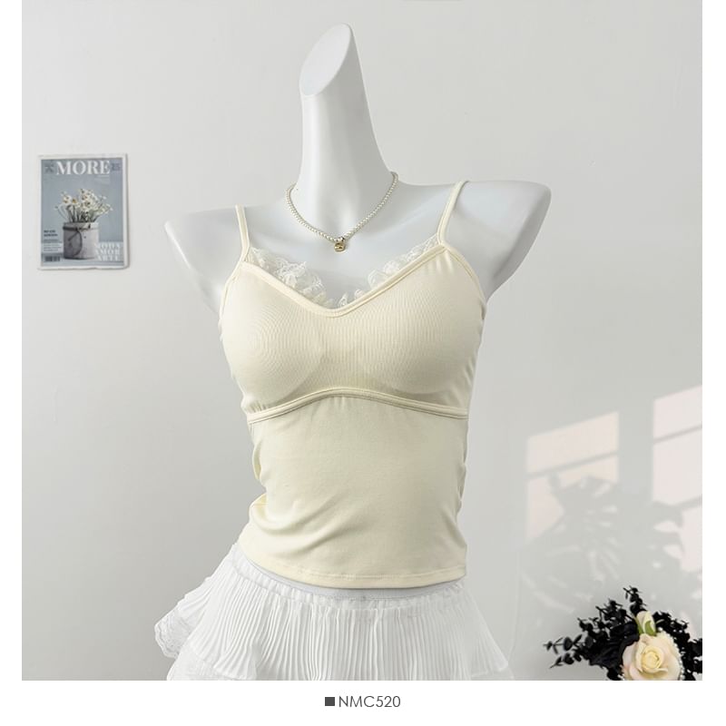 V-Neck Camisole - Lace Trim Padded 6 Colors