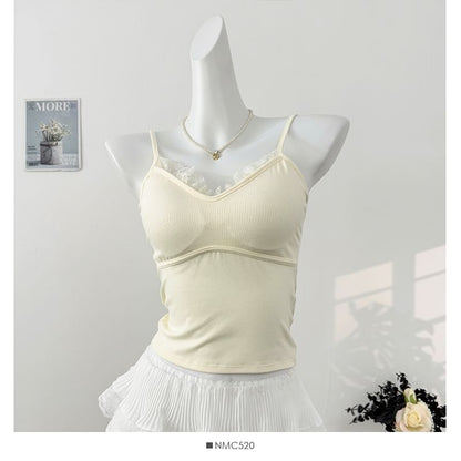 V-Neck Camisole - Lace Trim Padded 6 Colors