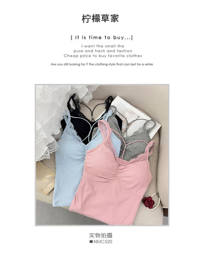 Padded Camisole - Lace Trim V-Neck 5 Colors