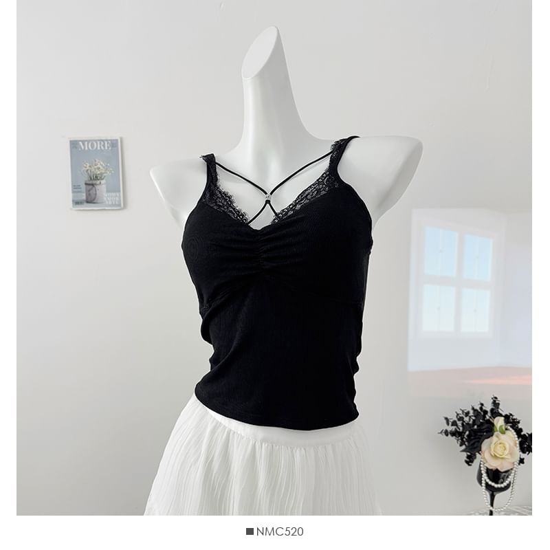 Padded Camisole - Lace Trim V-Neck 5 Colors