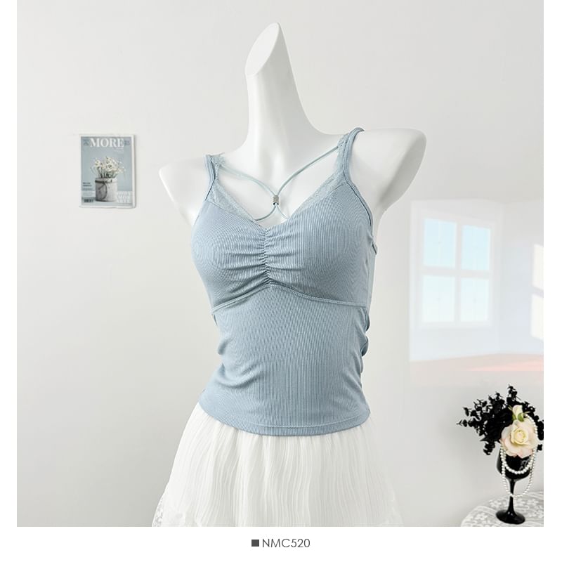 Padded Camisole - Lace Trim V-Neck 5 Colors