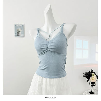 Padded Camisole - Lace Trim V-Neck 5 Colors