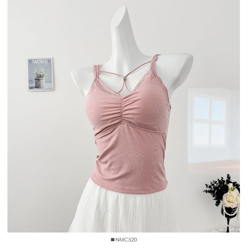 Padded Camisole - Lace Trim V-Neck 5 Colors