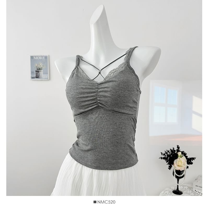 Padded Camisole - Lace Trim V-Neck 5 Colors
