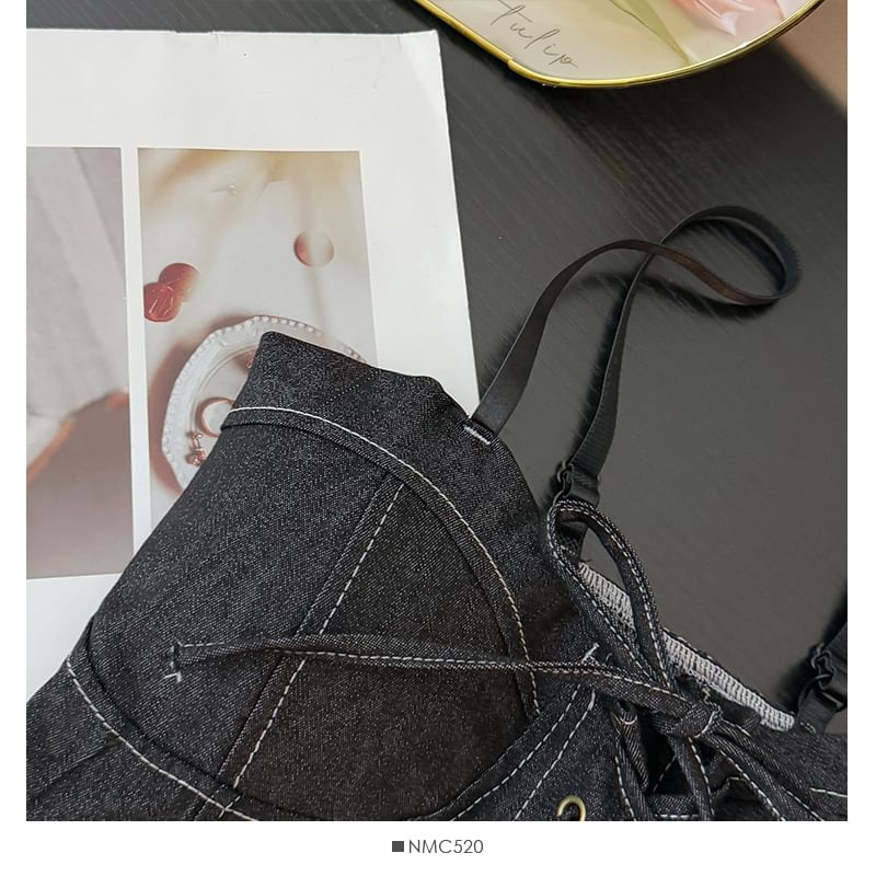 Denim Bustier - Lace-Up Corset Top