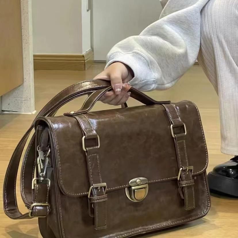 Plain Leather Faux Satchel Bag