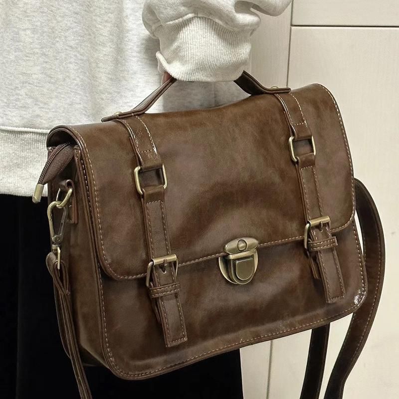 Plain Leather Faux Satchel Bag