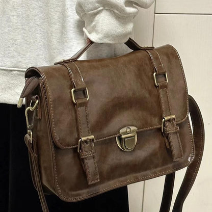 Plain Leather Faux Satchel Bag