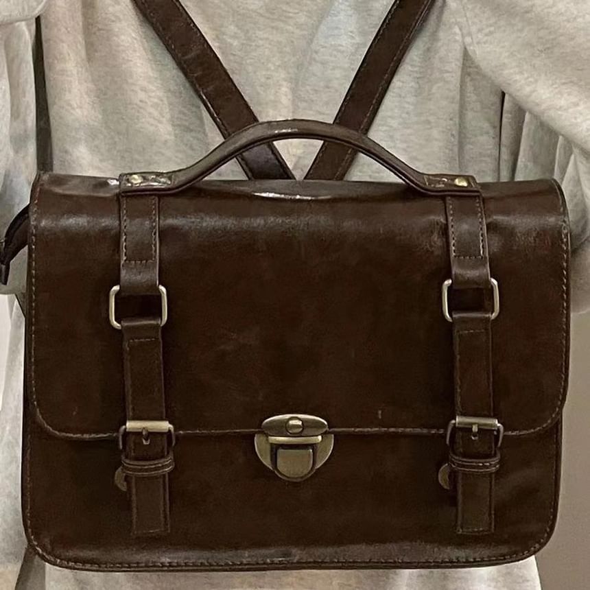 Plain Leather Faux Satchel Bag