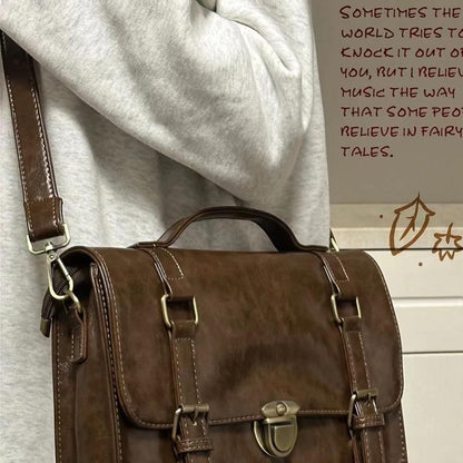Plain Leather Faux Satchel Bag