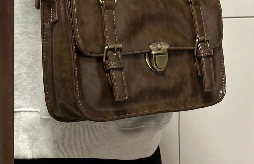 Plain Leather Faux Satchel Bag