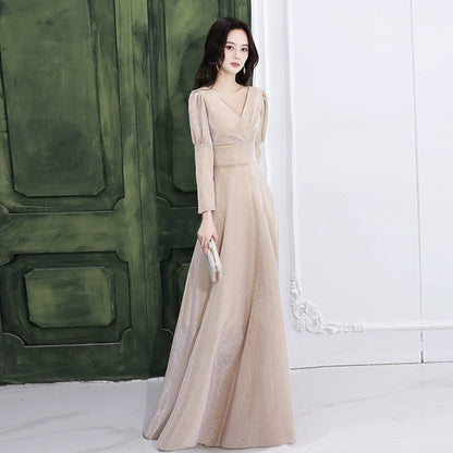V-Neck Wrap Gown A-Line Long (Various Designs) Sleeve Evening