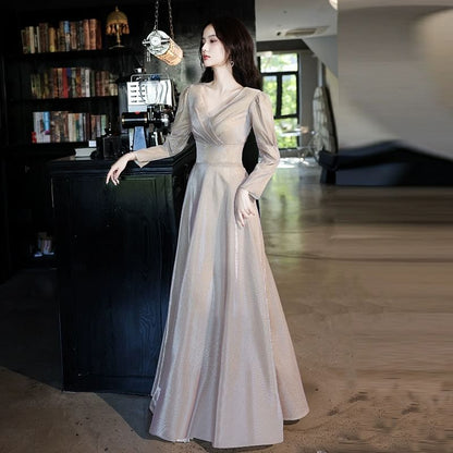 V-Neck Wrap Gown A-Line Long (Various Designs) Sleeve Evening