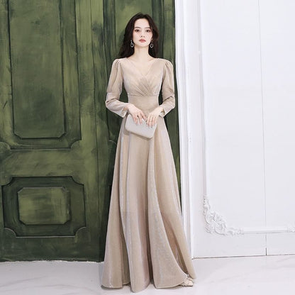 V-Neck Wrap Gown A-Line Long (Various Designs) Sleeve Evening