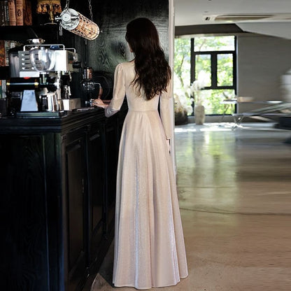 V-Neck Wrap Gown A-Line Long (Various Designs) Sleeve Evening