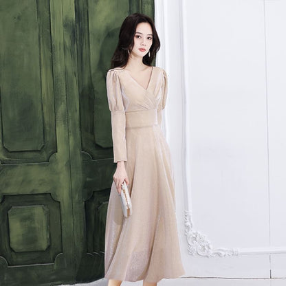 V-Neck Wrap Gown A-Line Long (Various Designs) Sleeve Evening
