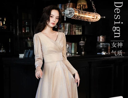 V-Neck Wrap Gown A-Line Long (Various Designs) Sleeve Evening