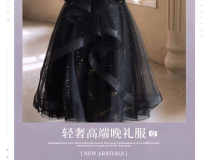 Long Sleeve Square Neck Starry A-Line Evening Gown