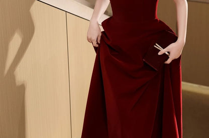 Puff Sleeve Sweetheart Neck Plain Velvet A-Line Evening Gown