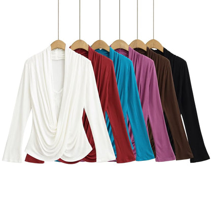 Draped Lace Top - V-Neck Mock Two Piece Long Sleeve