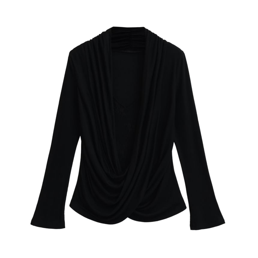 Draped Lace Top - V-Neck Mock Two Piece Long Sleeve