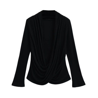 Draped Lace Top - V-Neck Mock Two Piece Long Sleeve