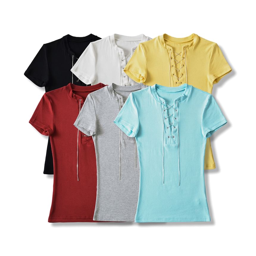 Notch Neck Lace-Up Tee