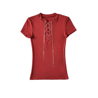 Notch Neck Lace-Up Tee
