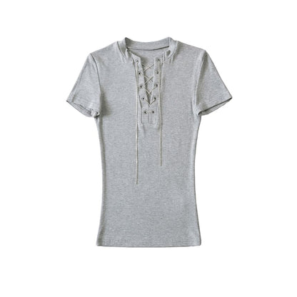 Notch Neck Lace-Up Tee