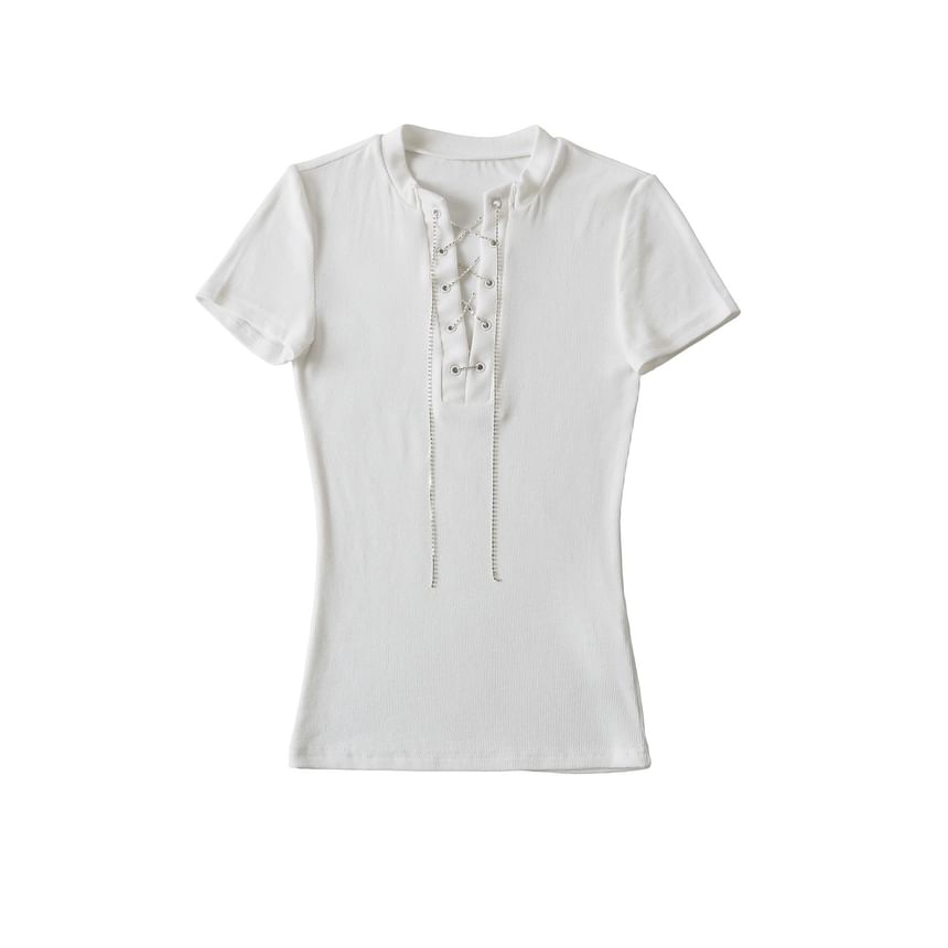 Notch Neck Lace-Up Tee