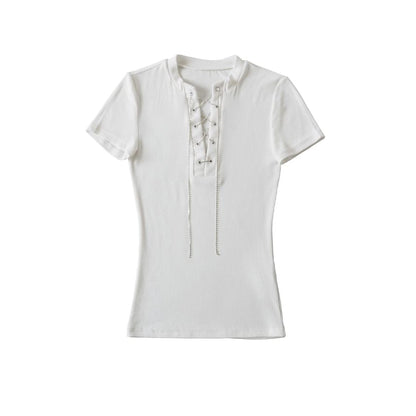 Notch Neck Lace-Up Tee