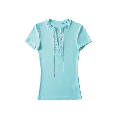 Notch Neck Lace-Up Tee