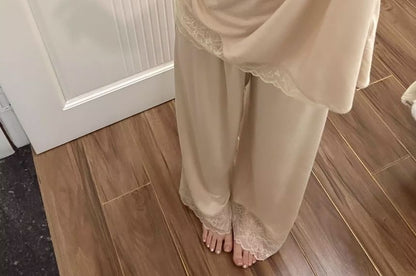 Lace Trim Tee and Pants Set - Long Sleeve