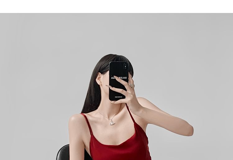 Plain Slit Midi Bodycon Dress with Spaghetti Straps